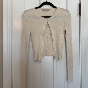 Everlane The Ribbed Cropped Cardigan Sweater in Cream Beige - M